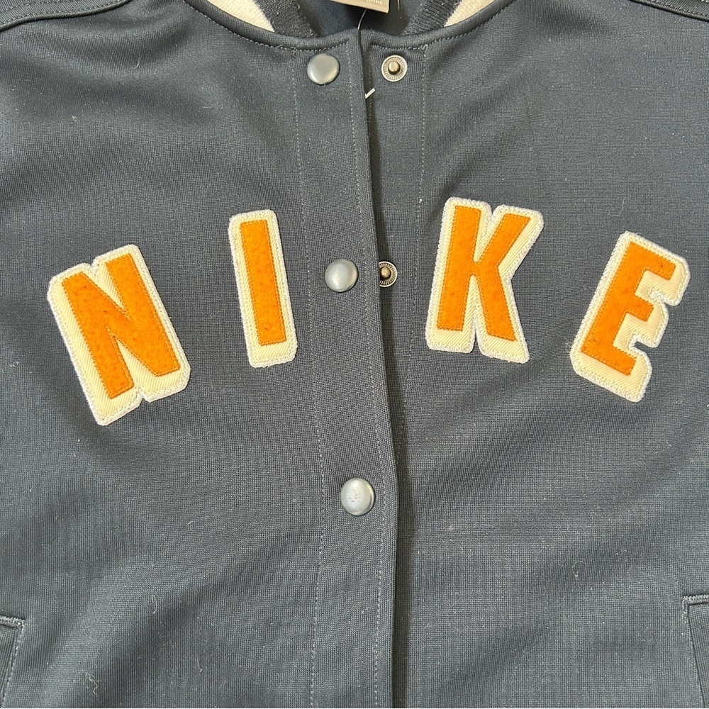 Nike Dark Blue Varsity Jacket with Orange Nike Logo Size Small - Picture 4 of 9